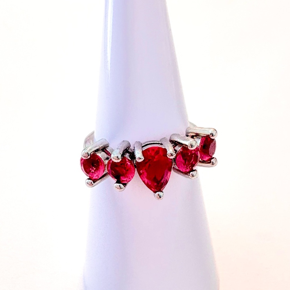 5 stone, rich, 925 marked , Pink Tourmaline ring size 6.